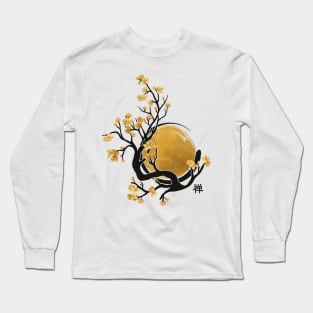 Zen Enso Circle, Golden Sun and Sakura Blossom Long Sleeve T-Shirt